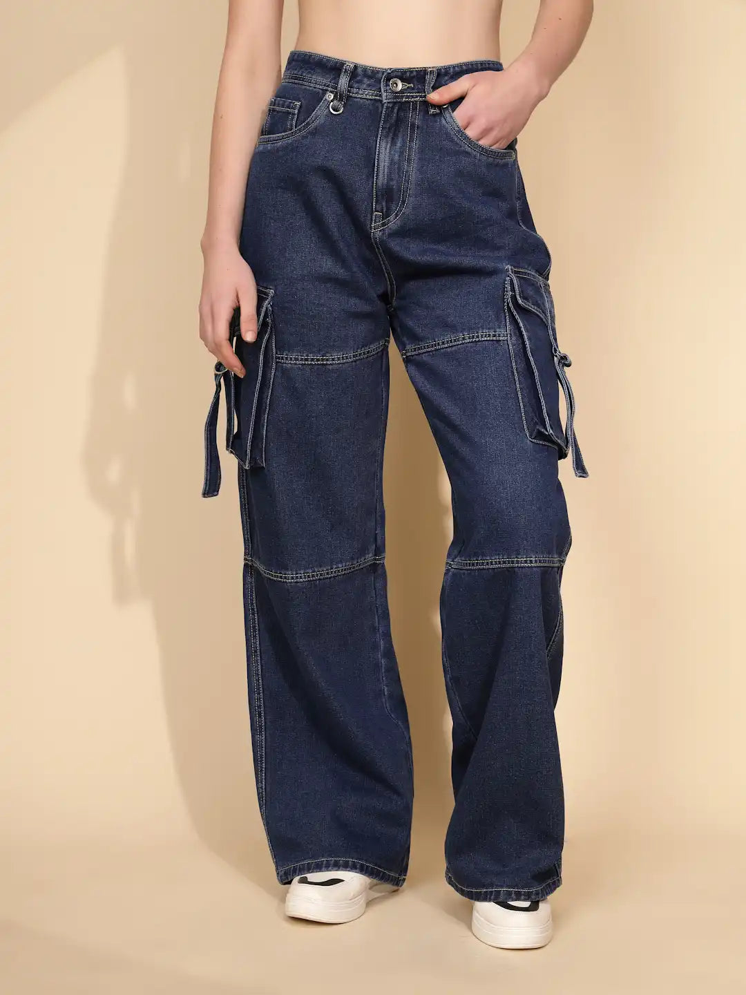 Blue Cotton Blend Relaxed Fit Cargo - Global Republic