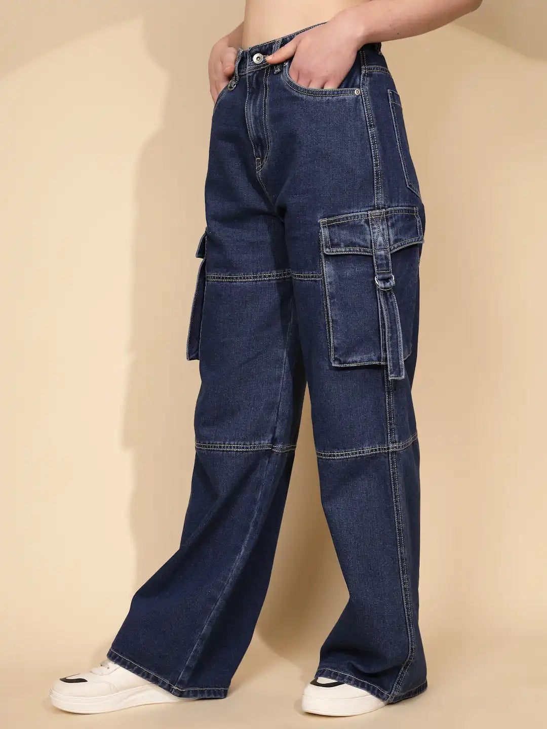Blue Cotton Blend Relaxed Fit Cargo - Global Republic