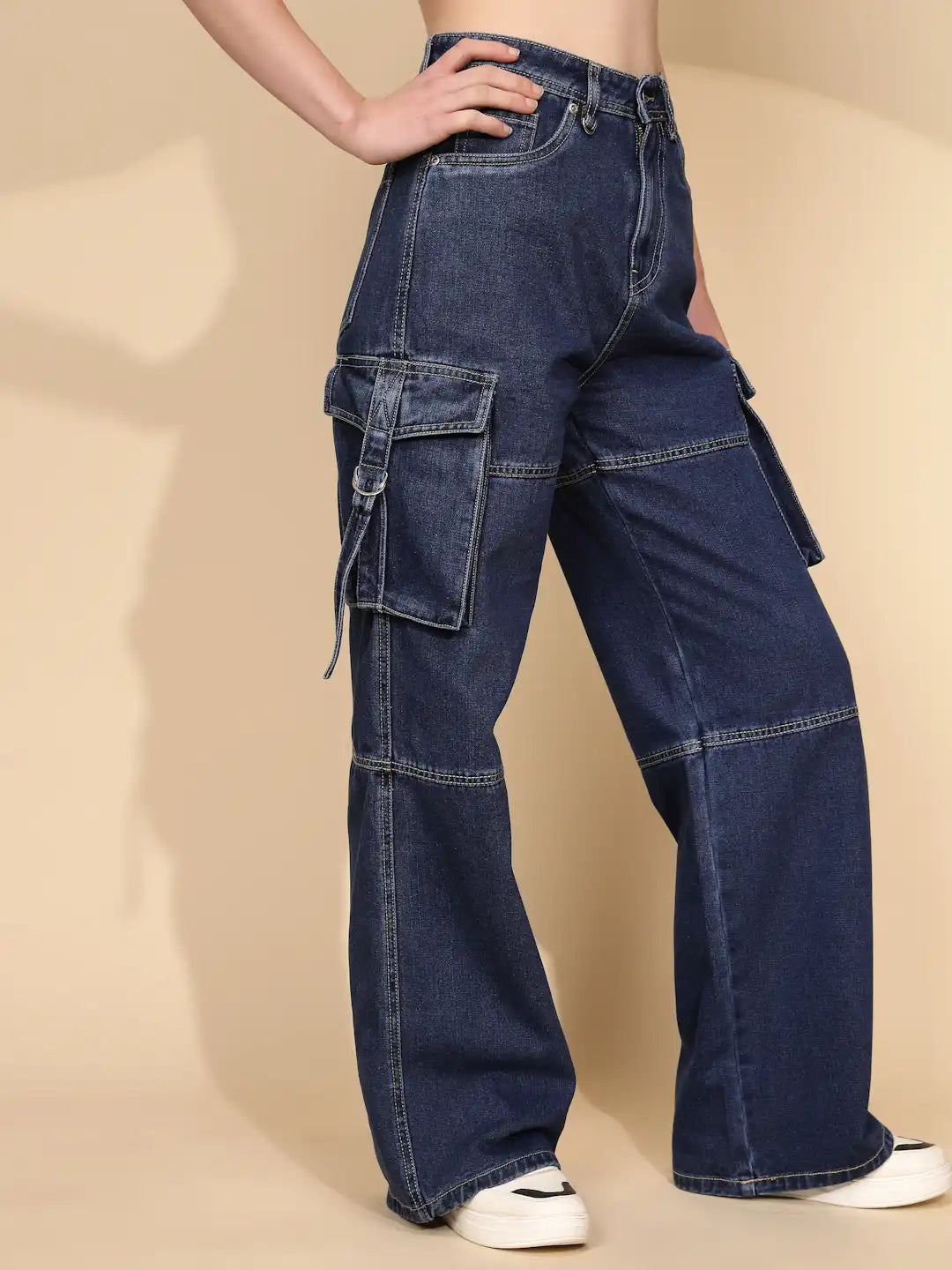 Blue Cotton Blend Relaxed Fit Cargo - Global Republic