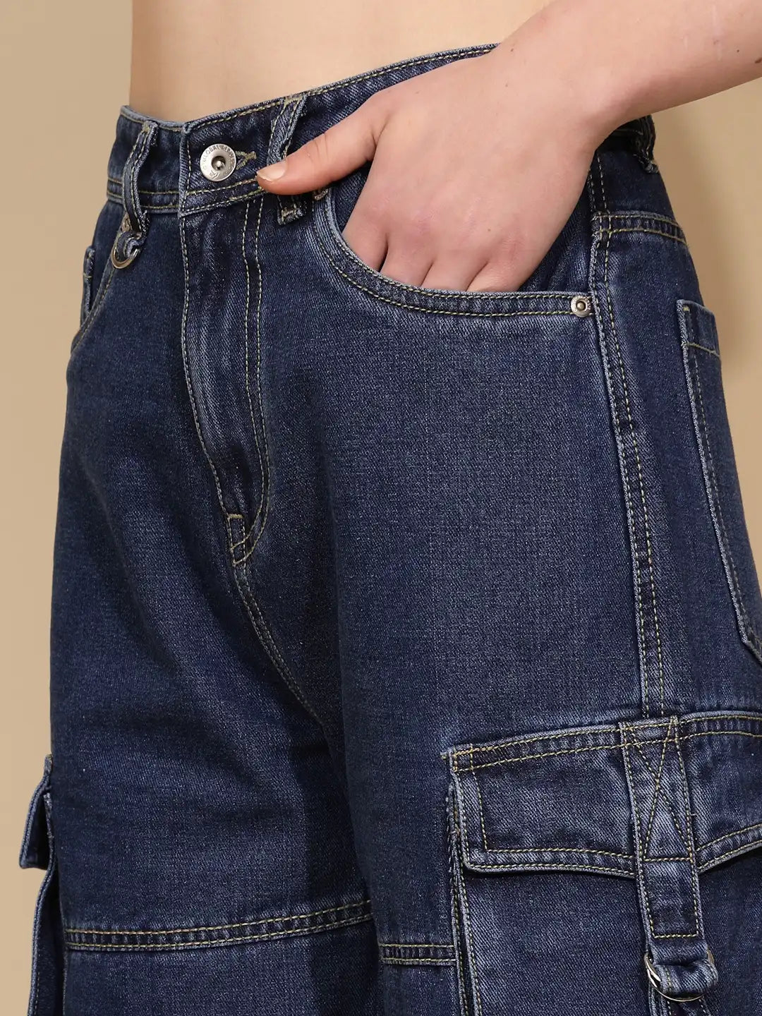 Blue Cotton Blend Relaxed Fit Cargo - Global Republic
