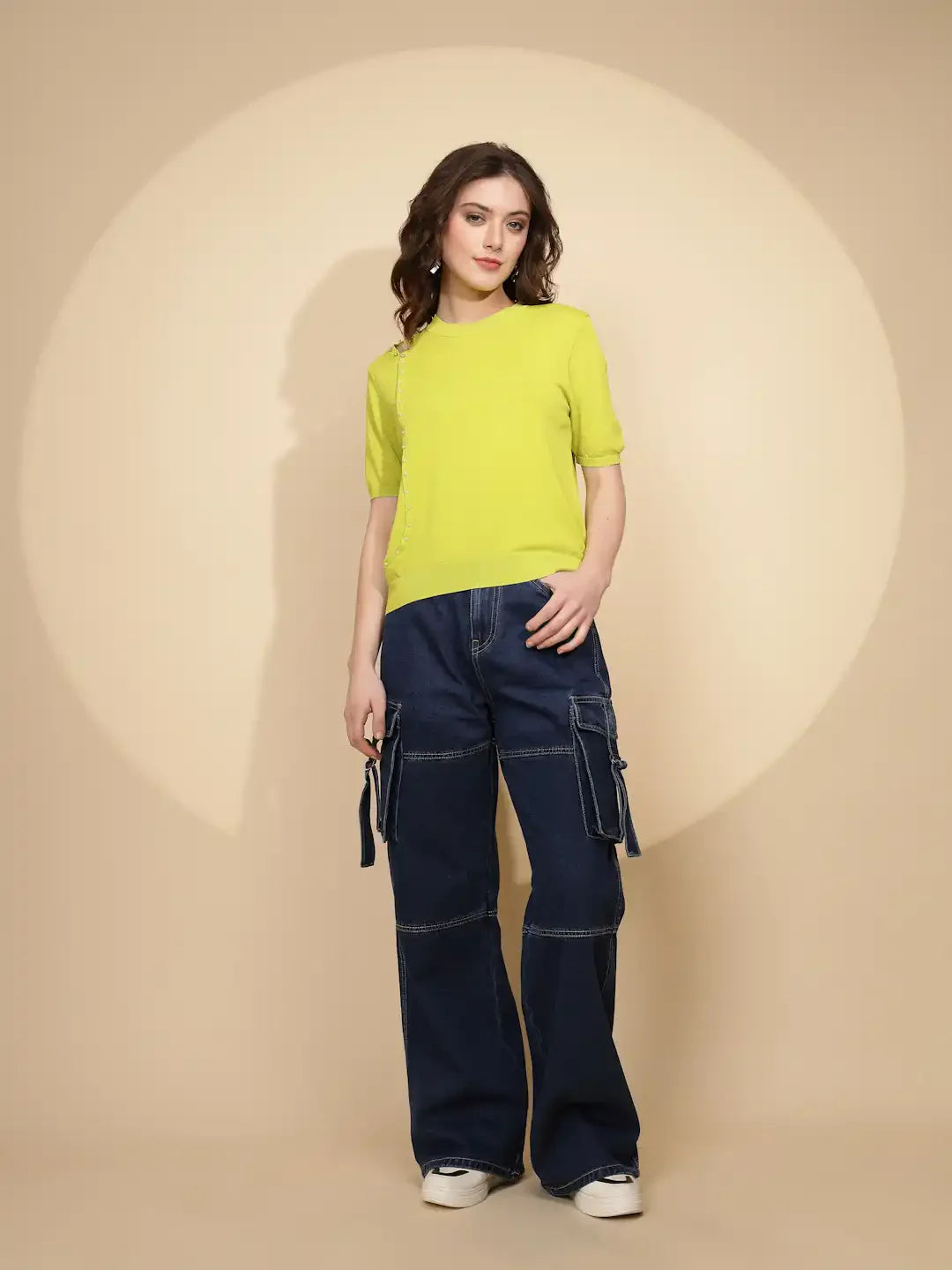 Blue Cotton Blend Relaxed Fit Cargo - Global Republic
