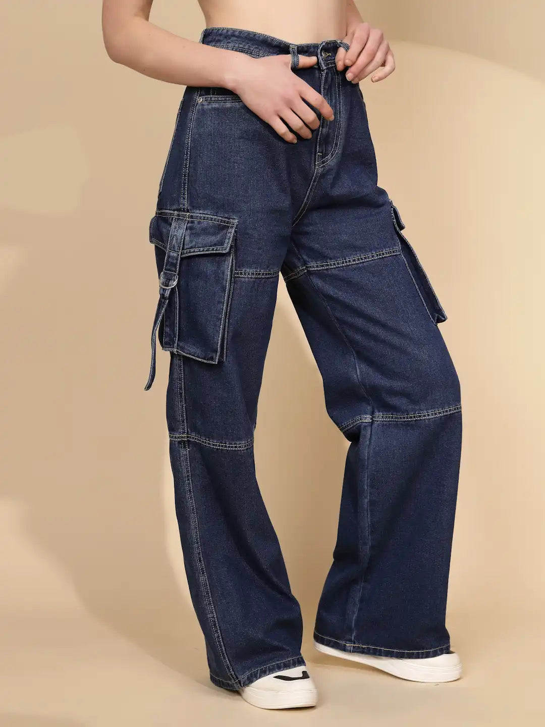 Blue Cotton Blend Relaxed Fit Cargo - Global Republic