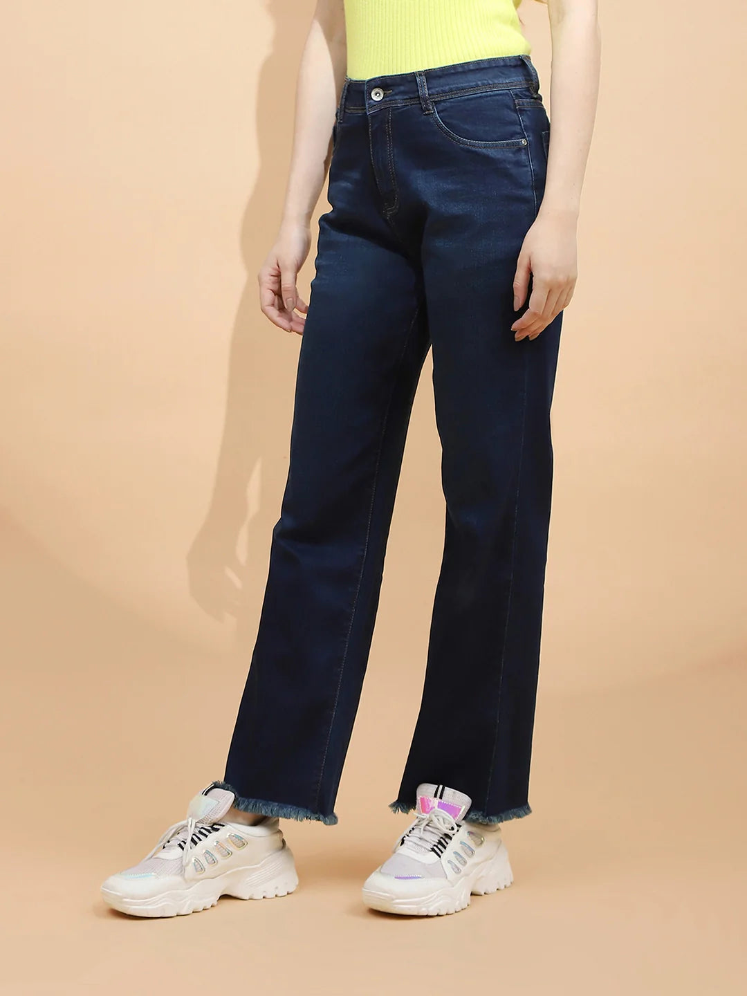 Blue Cotton Flared Jeans
