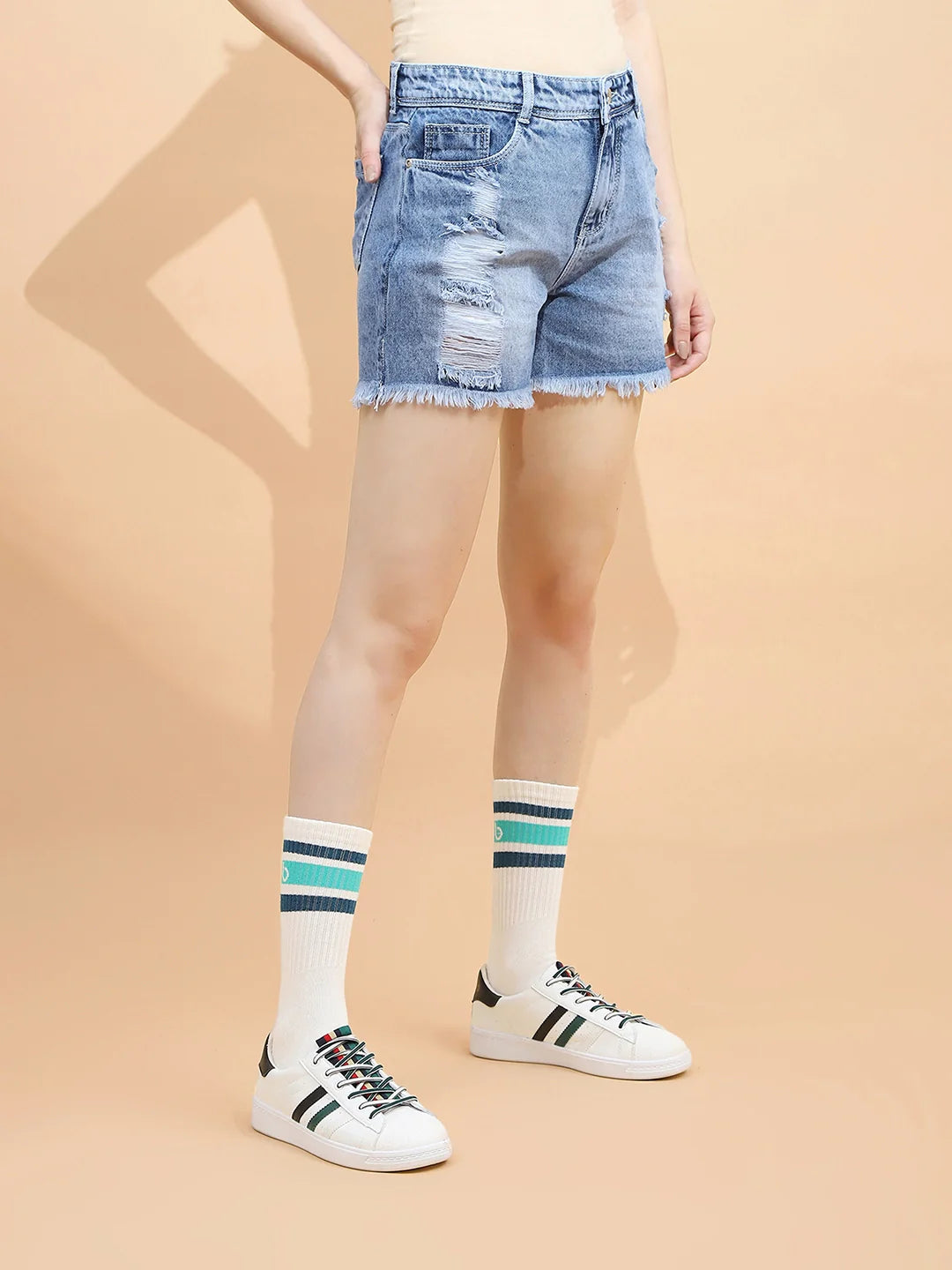 Dark Blue Cotton Regular Fit Shorts - Global Republic