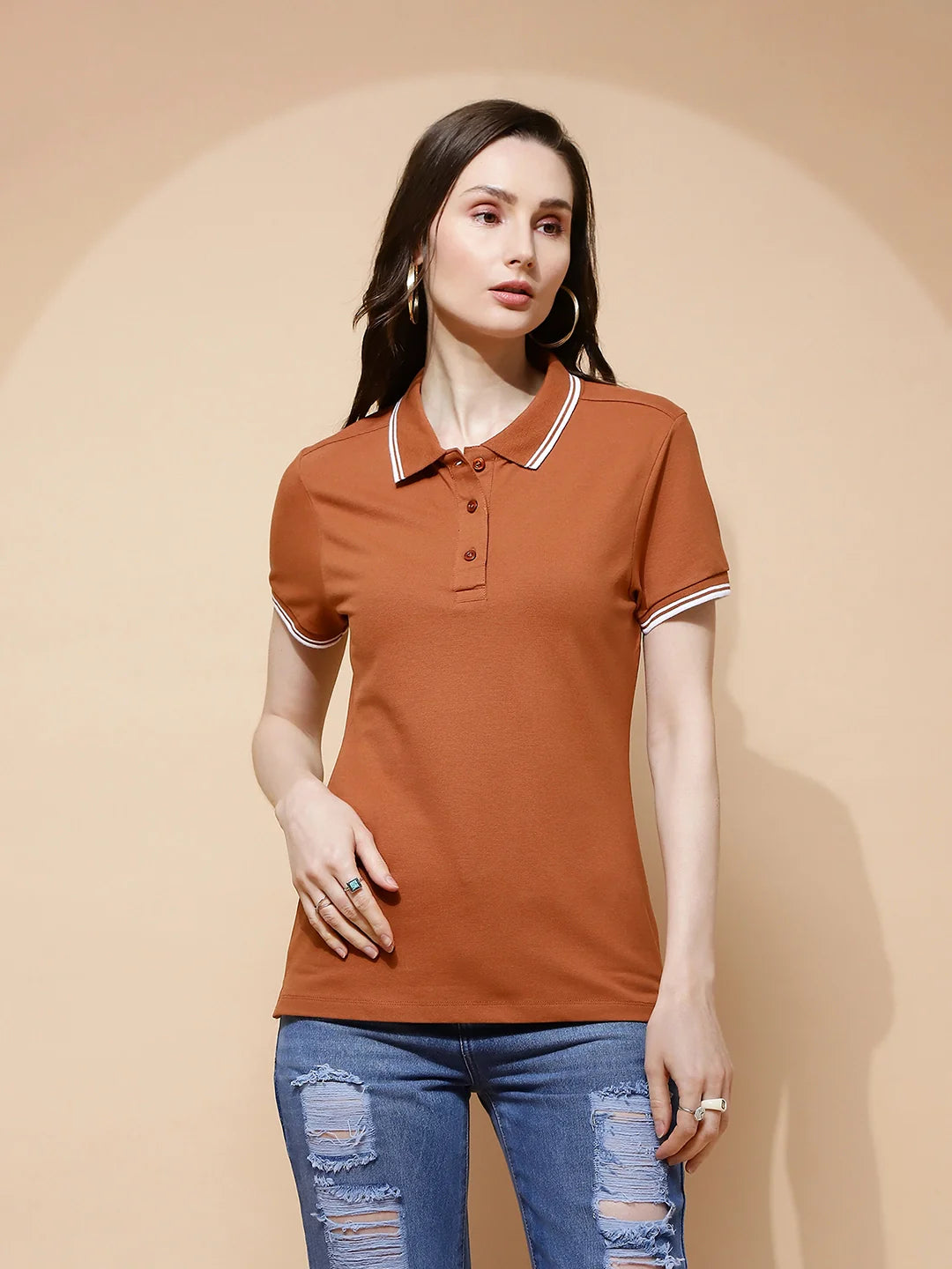 Brown Cotton Regular Fit T-Shirt