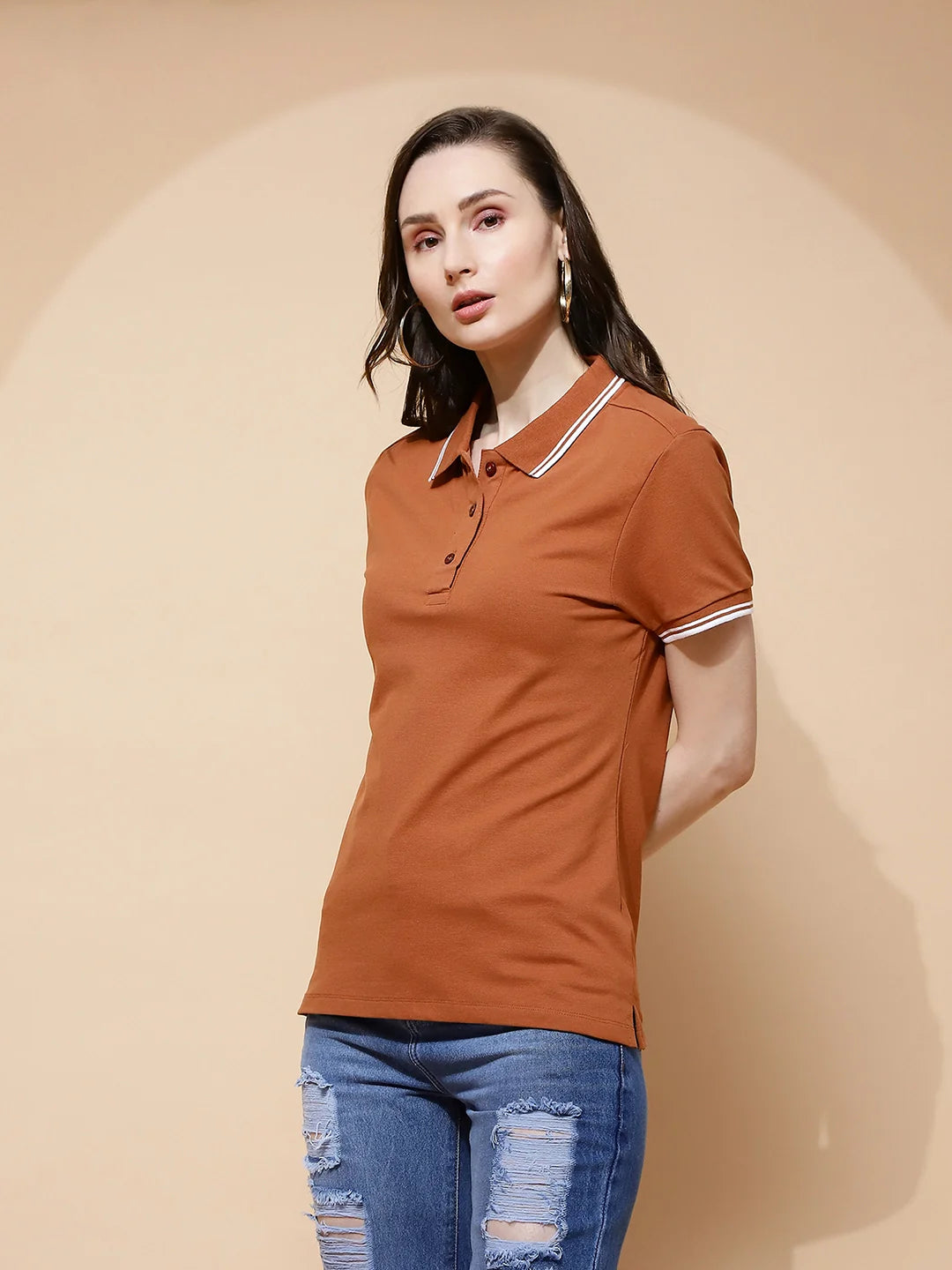 Brown Cotton Regular Fit T-Shirt