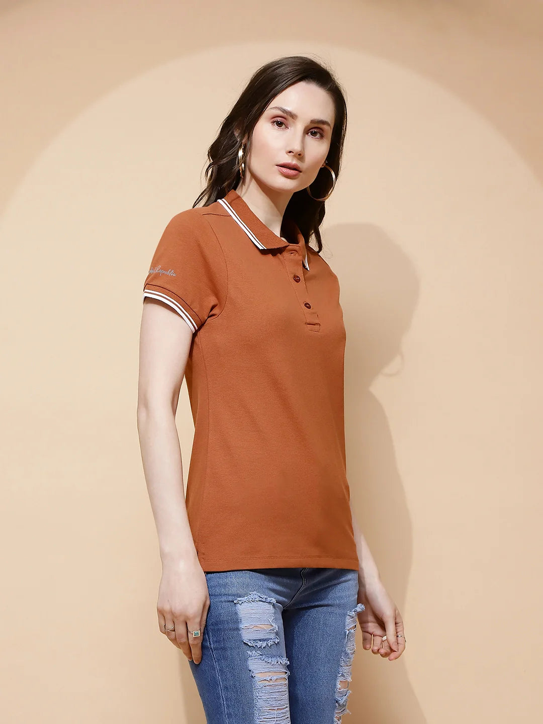 Brown Cotton Regular Fit Top For Women