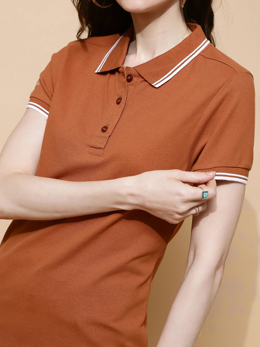 Brown Cotton Regular Fit Top For Women