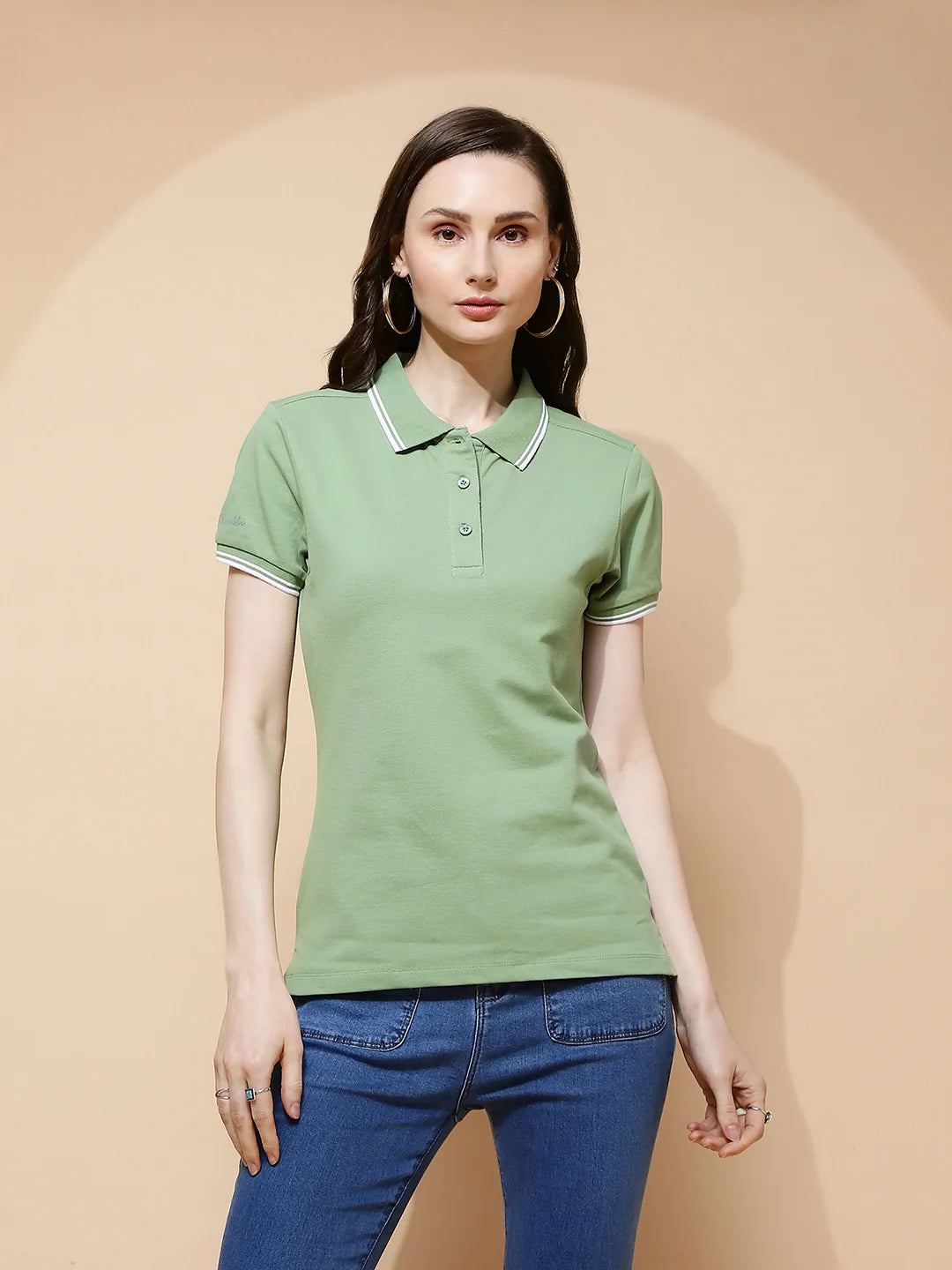 Sage Green Cotton Regular Fit Top For Women