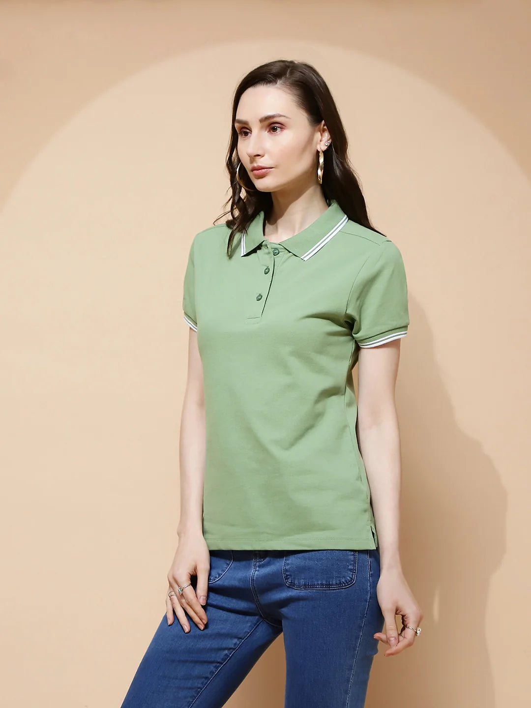 Sage Green Cotton Regular Fit Top For Women