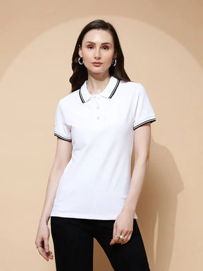 White Cotton Regular Fit Top For Women