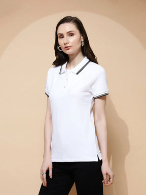 White Cotton Regular Fit Top For Women