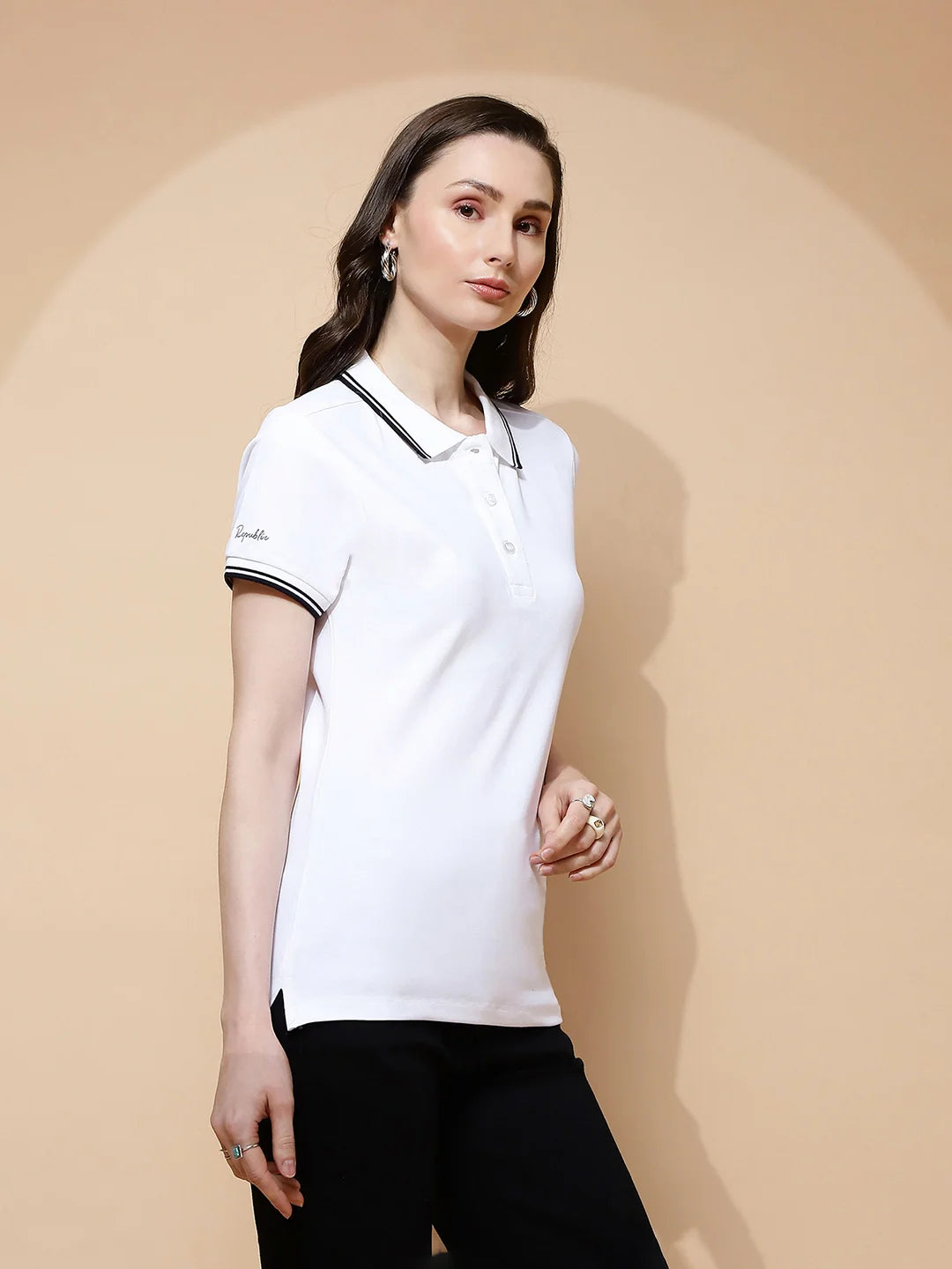 White Cotton Regular Fit Top For Women