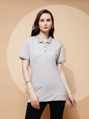 Grey Rayon Blend Regular Fit Top For Women