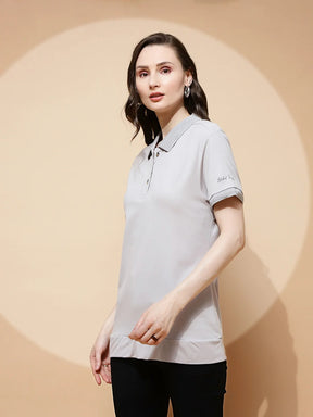 Grey Rayon Blend Regular Fit Top For Women