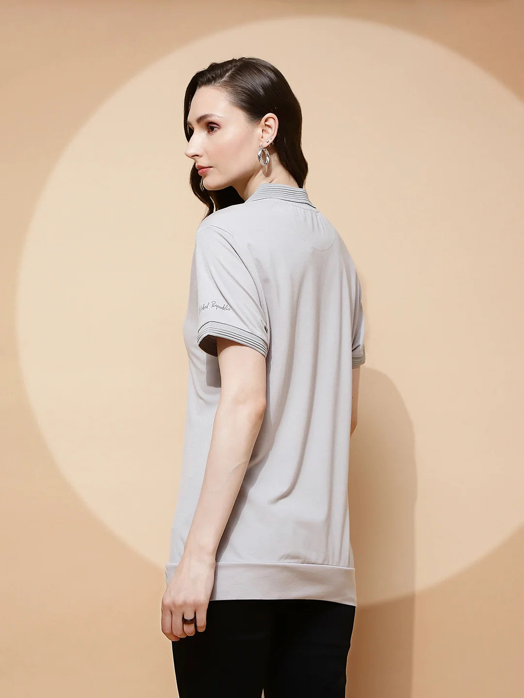 Grey Rayon Blend Regular Fit Top For Women