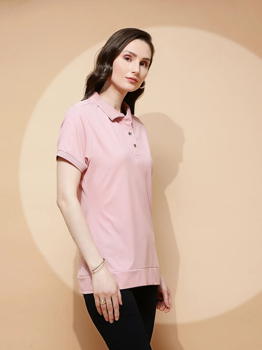 Light Peach Rayon Blend Regular Fit Top For Women