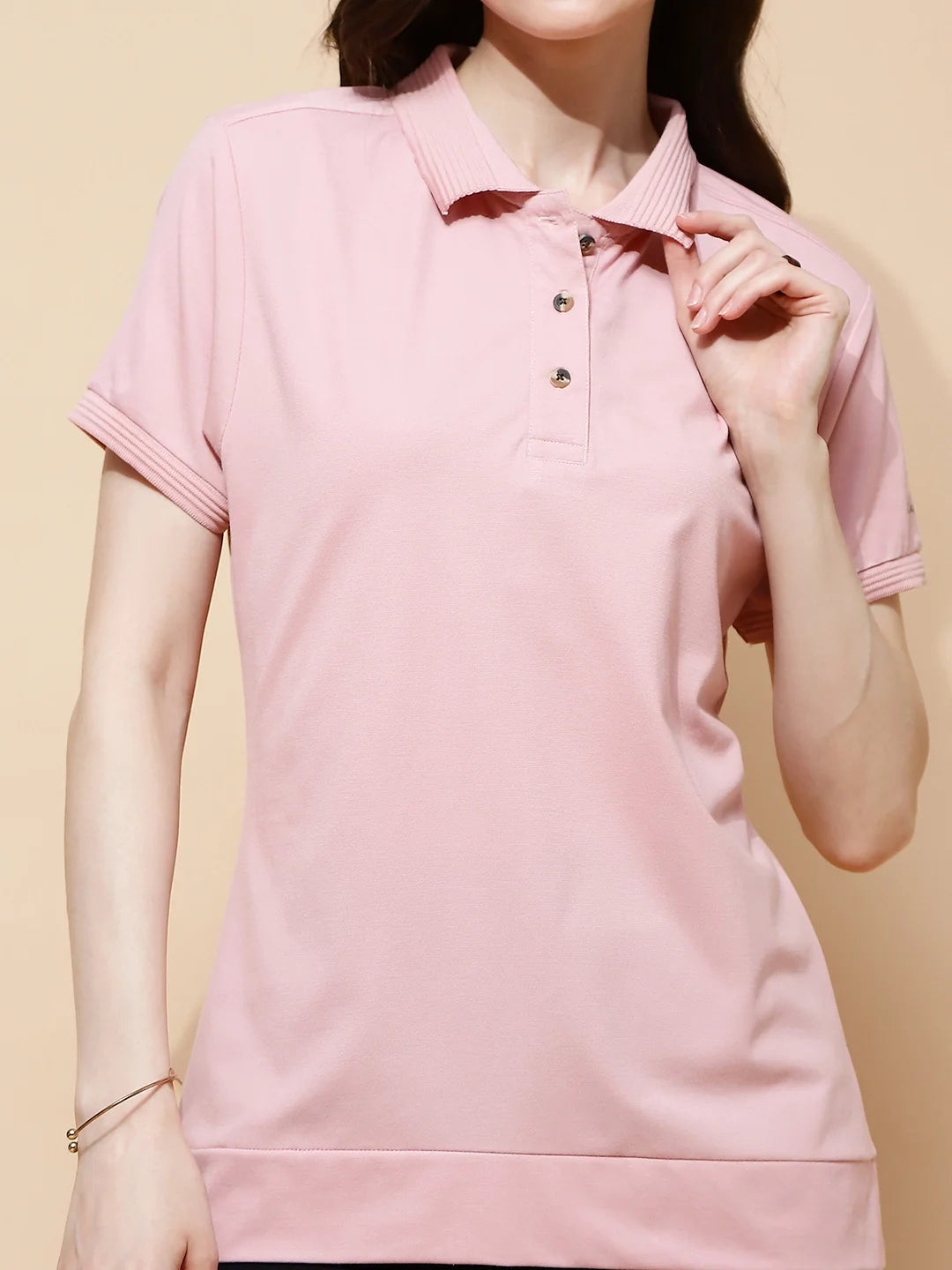 Light Peach Rayon Blend Regular Fit Top For Women