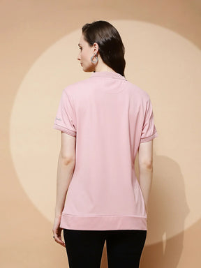 Light Peach Rayon Blend Regular Fit Top For Women