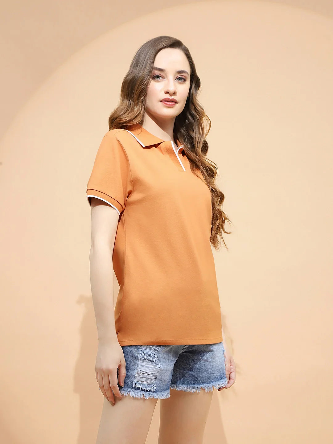 Rust Cotton Blend T-Shirt