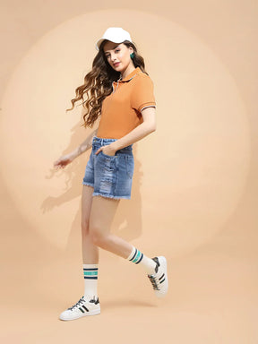 Rust Cotton Blend T-Shirt