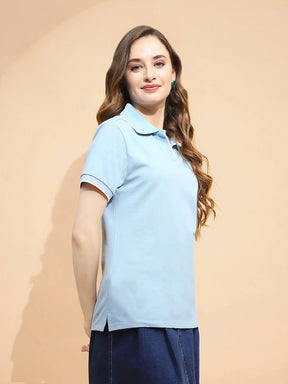 Sky Blue Cotton Blend T-Shirt