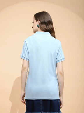 Sky Blue Cotton Blend T-Shirt
