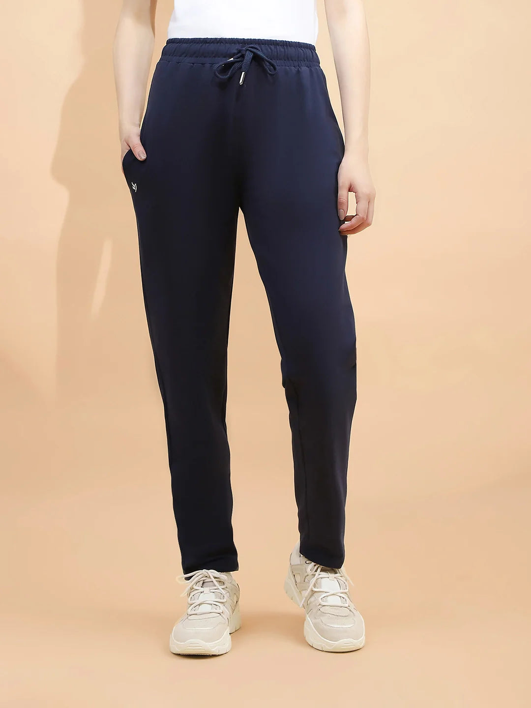 Navy Blue Cotton Blend Regular Fit Lower For Women