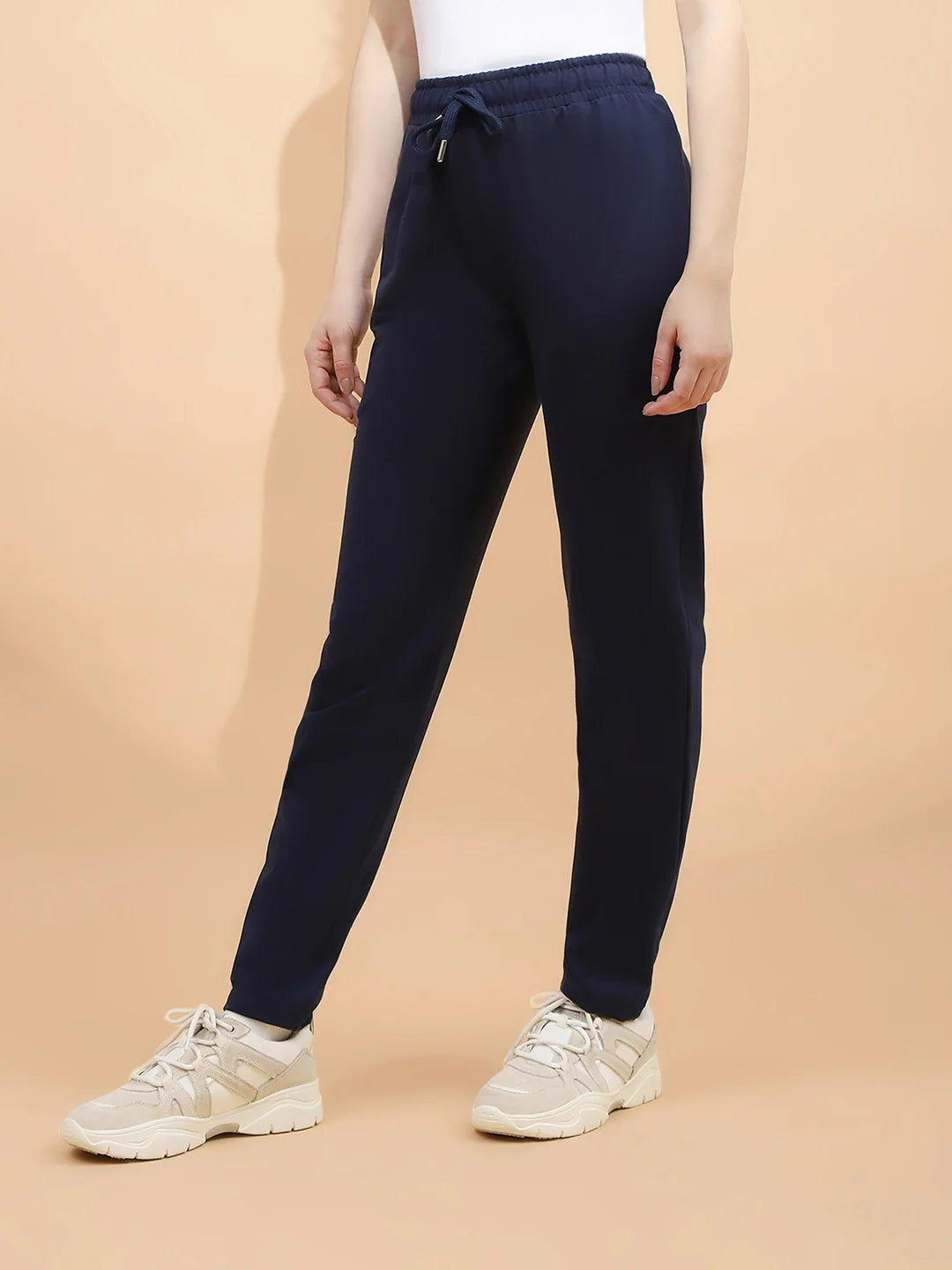 Navy Blue Cotton Blend Regular Fit Lower For Women