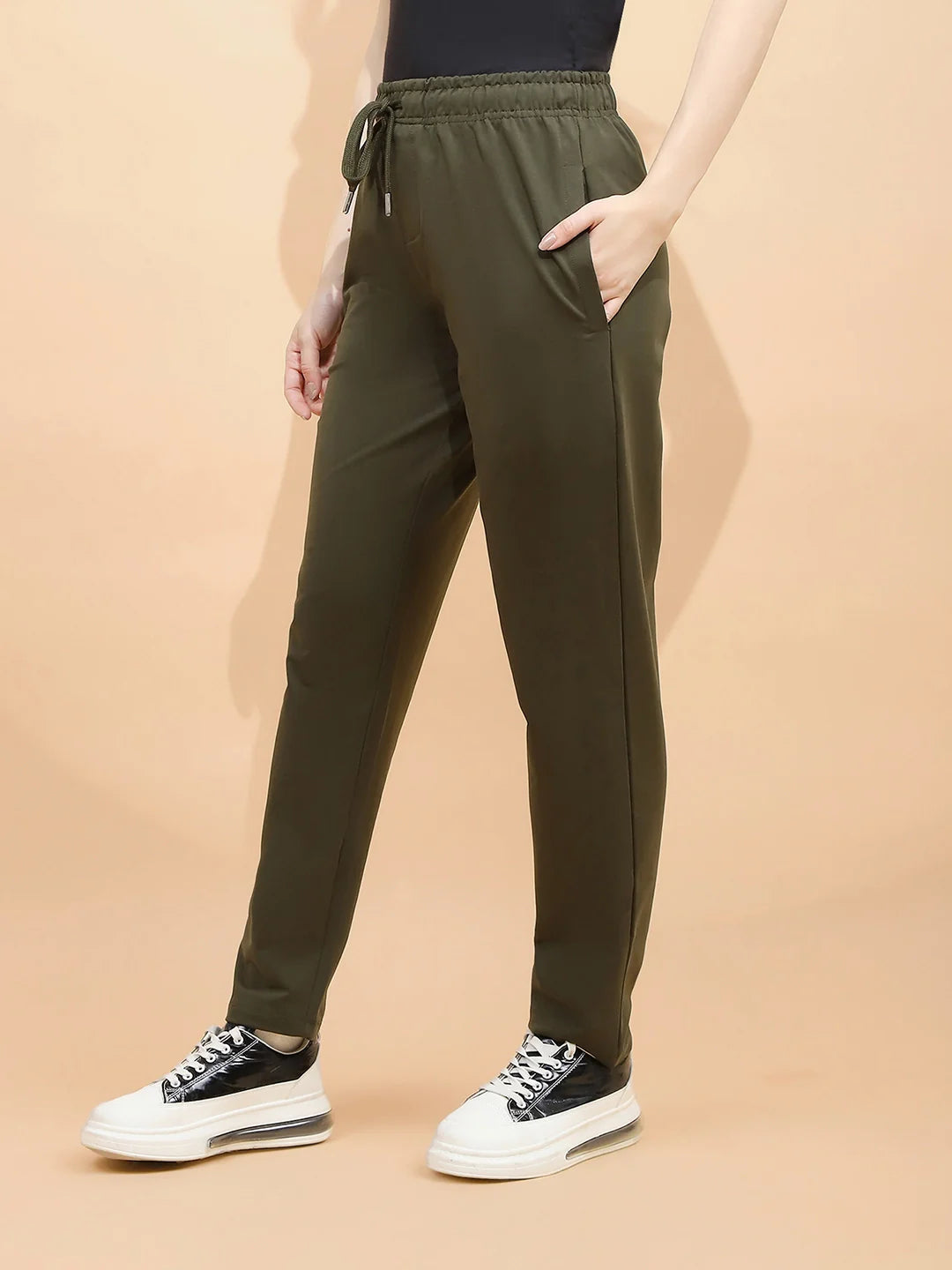 Olive Green Polycotton Regular Fit Lower For Women