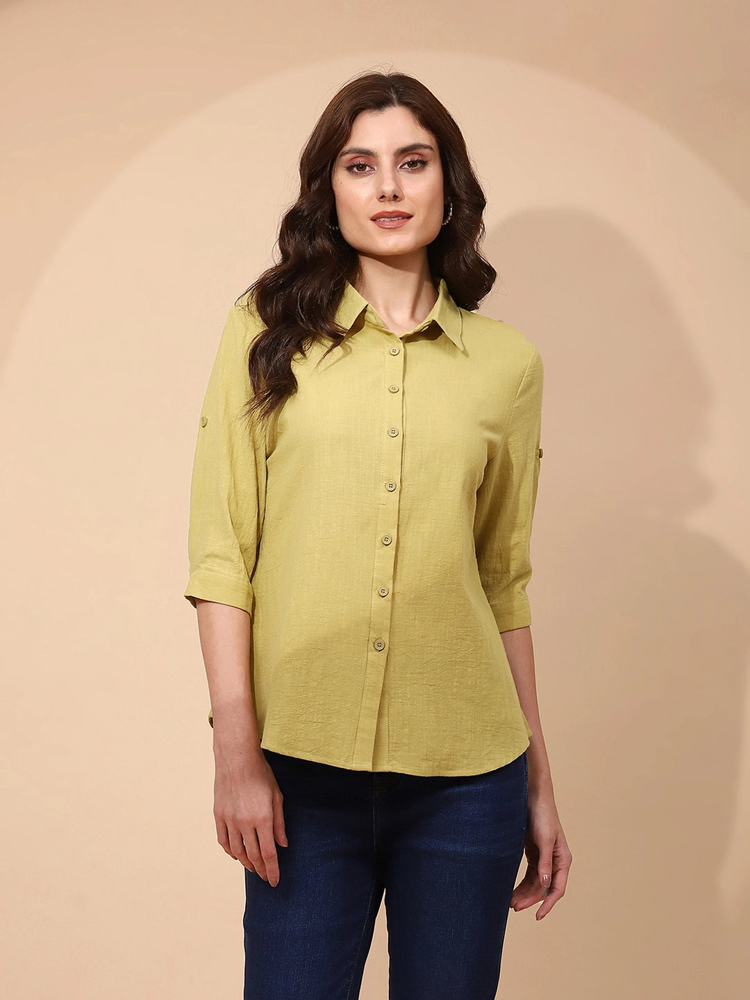 Light Olive Cotton Formal Shirt