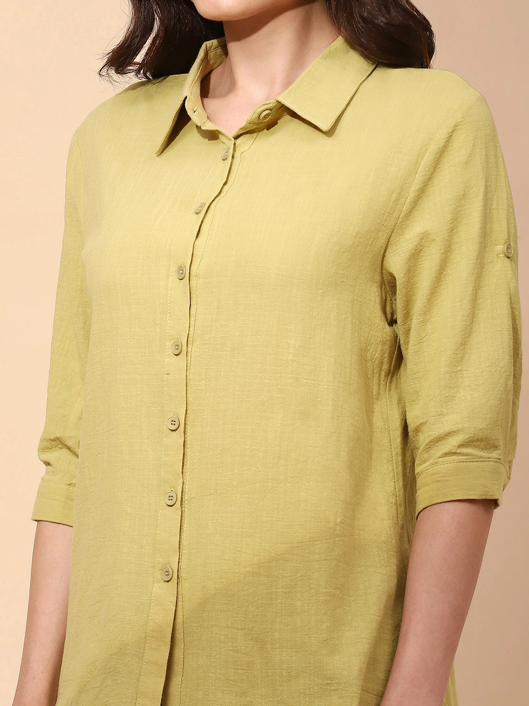 Light Olive Cotton Formal Shirt