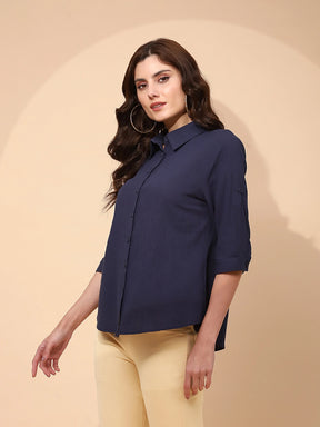 Navy Blue Cotton Formal Shirt