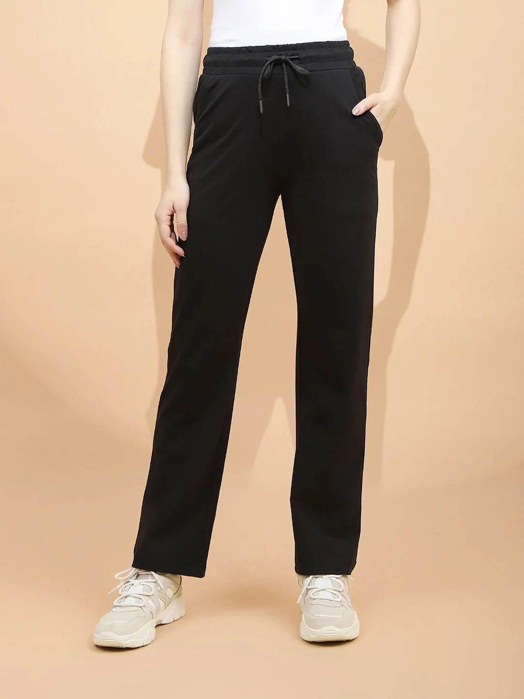 Black Cotton Blend Regular Fit Lower - Global Republic