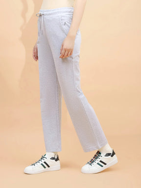 Ecru Melange Cotton Blend Regular Fit Lower For Women