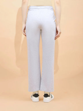 Ecru Melange Cotton Blend Regular Fit Lower For Women