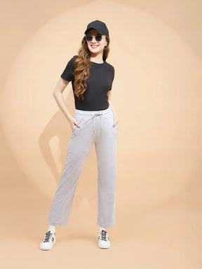Ecru Melange Cotton Blend Regular Fit Lower For Women