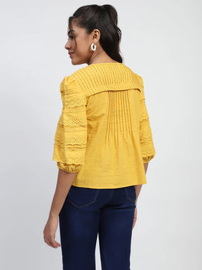 Mustard Dobby  Cotton Regular Fit Blouse