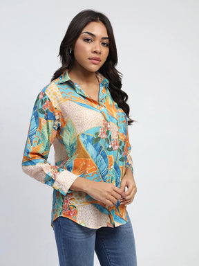 Tropical Print Rayon Blend Shirt