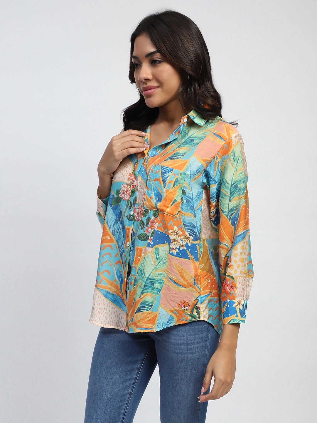 Tropical Print Rayon Blend Shirt