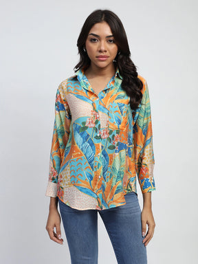 Tropical Print Rayon Blend Shirt