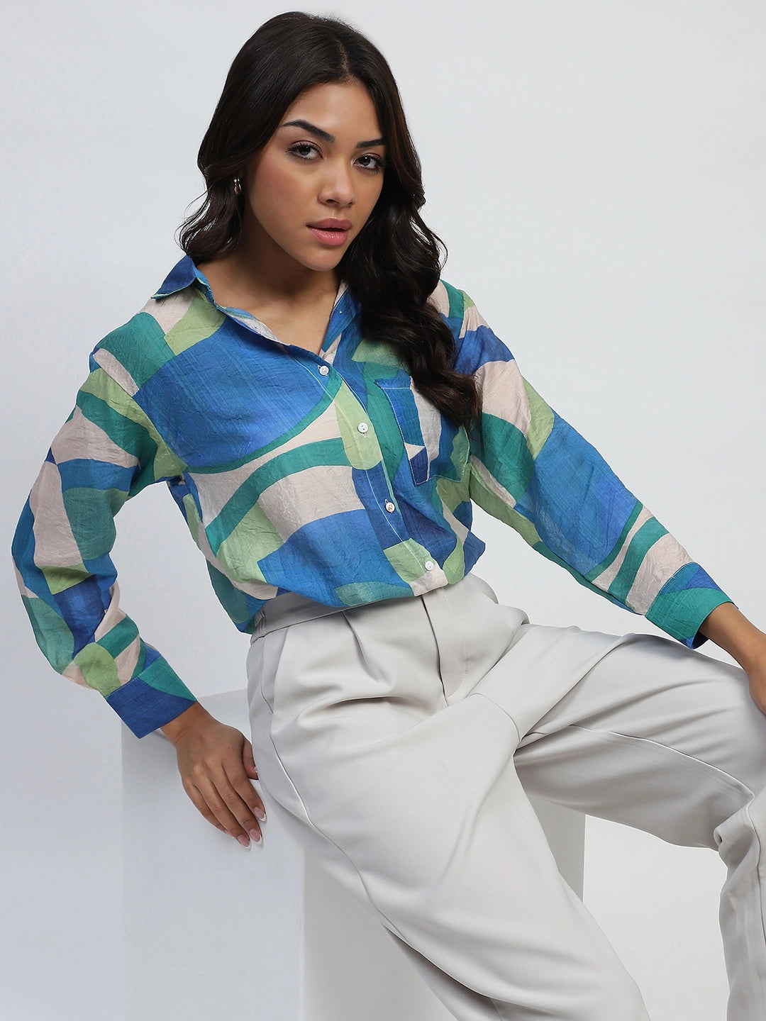 Blue Abstract Rayon Blend Shirt