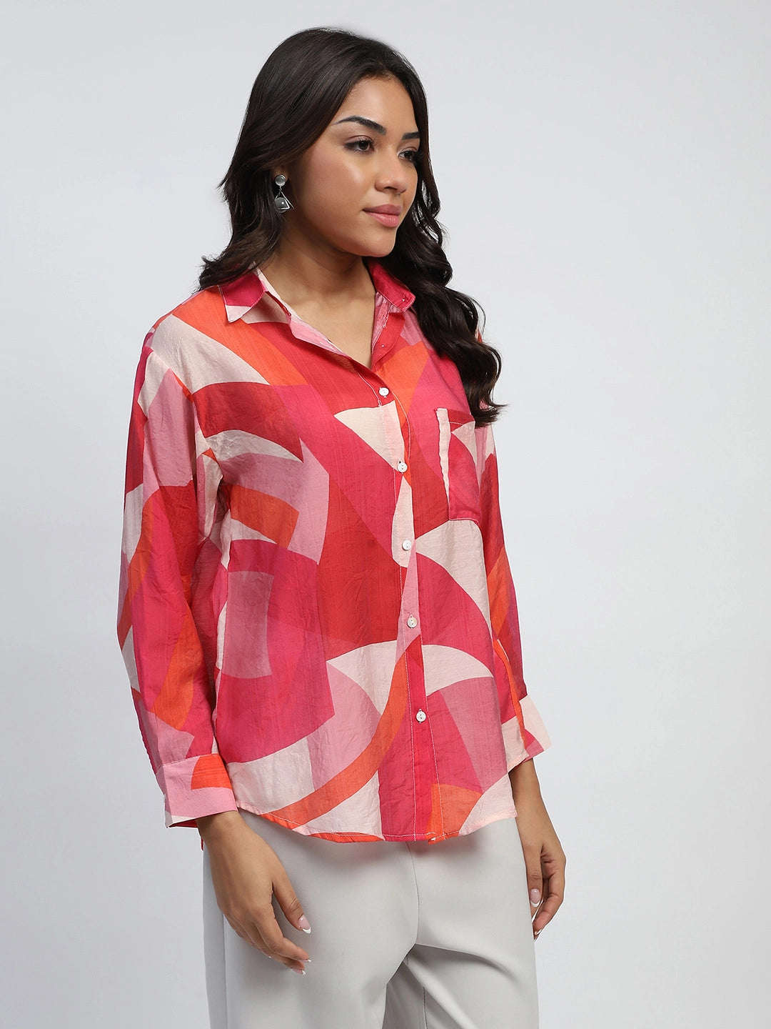 Red Abstract Rayon Blend Shirt