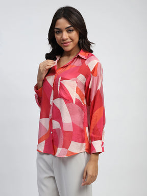 Red Abstract Rayon Blend Shirt