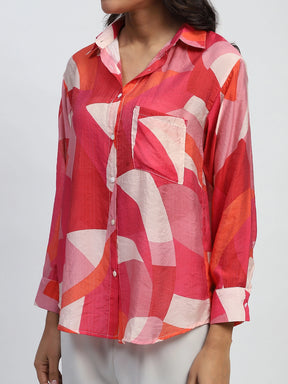 Red Abstract Rayon Blend Shirt
