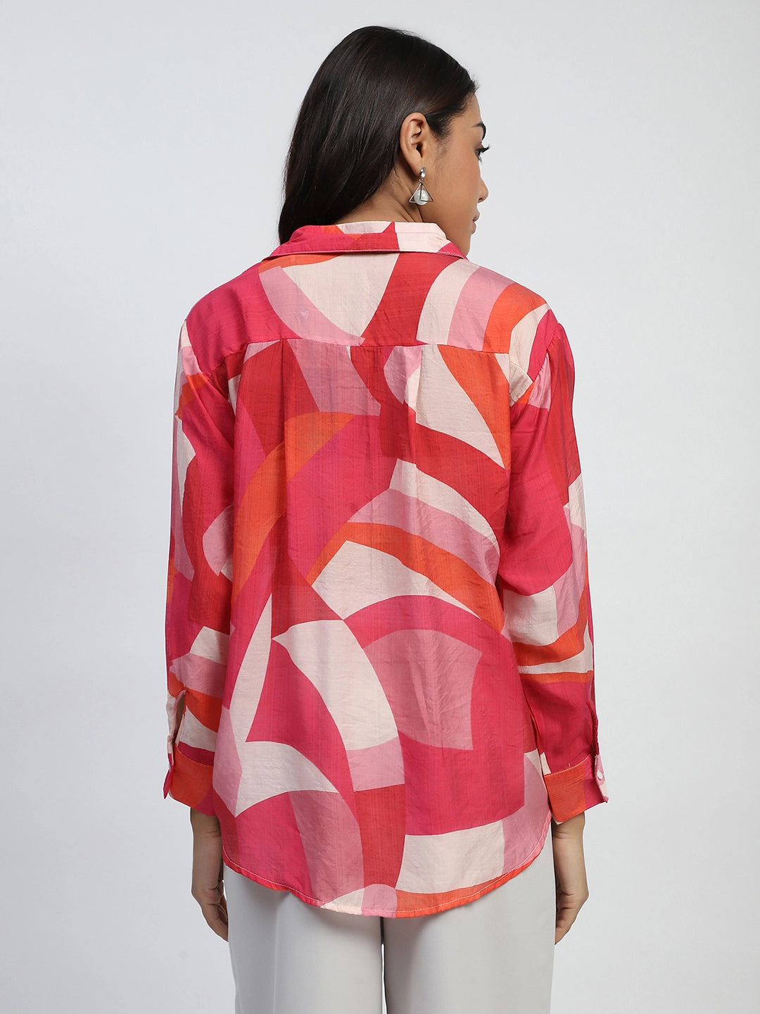 Red Abstract Rayon Blend Shirt