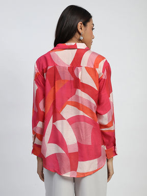 Red Abstract Rayon Blend Shirt