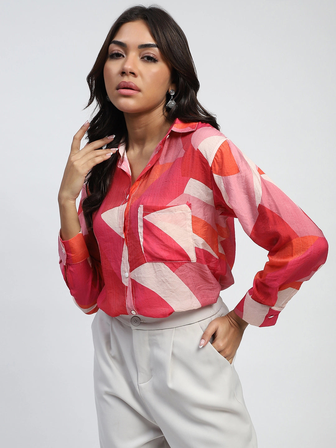 Red Abstract Rayon Blend Shirt