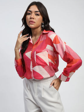 Red Abstract Rayon Blend Shirt