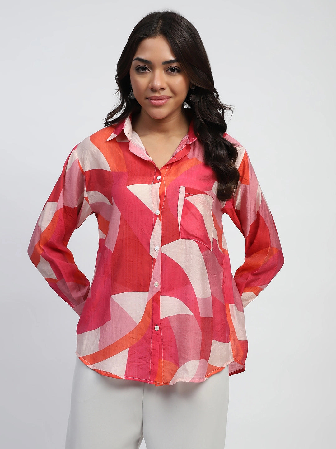 Red Abstract Rayon Blend Shirt
